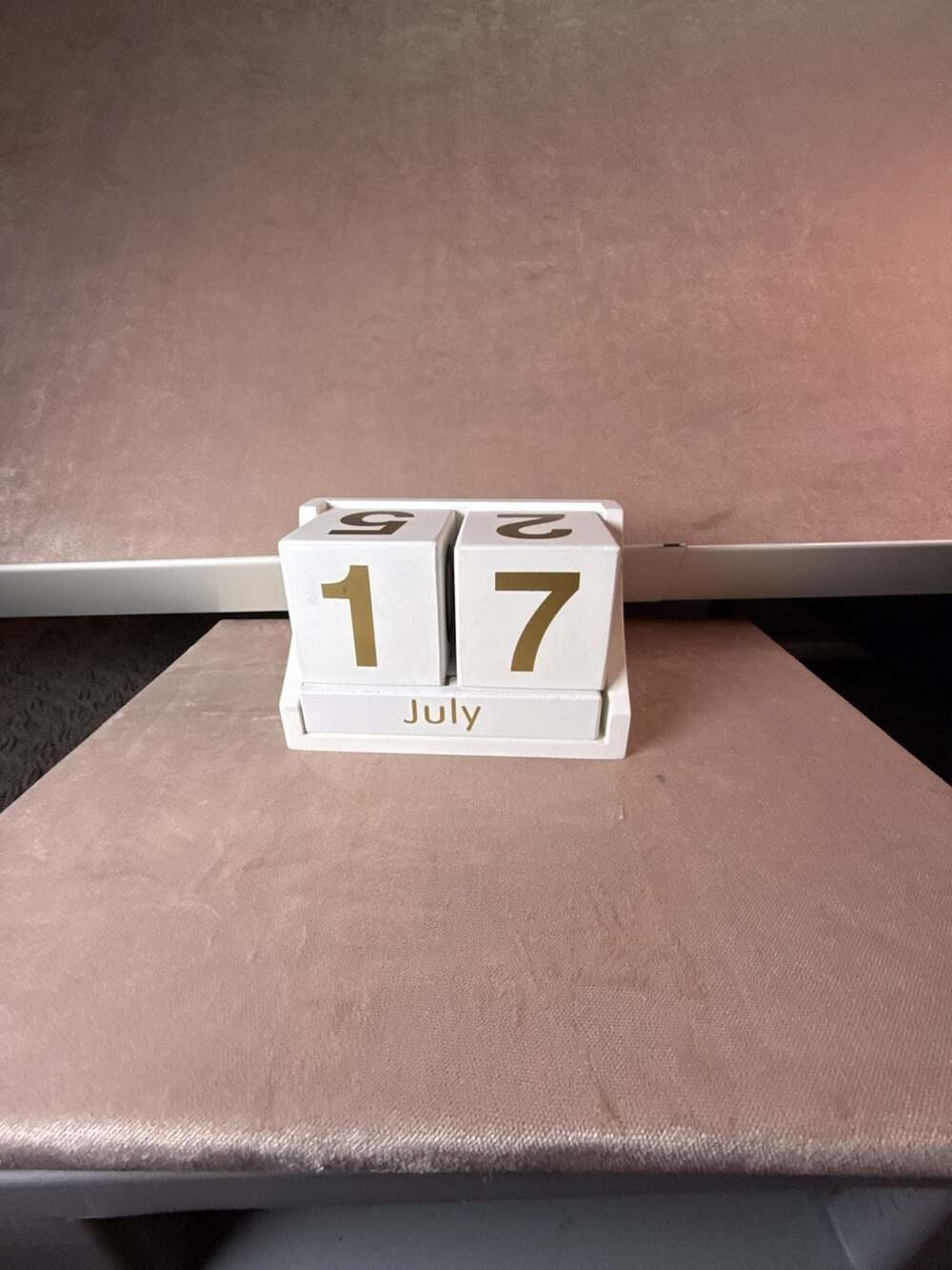 White Wooden Perpetual Desk Calendar with Gold Lettering